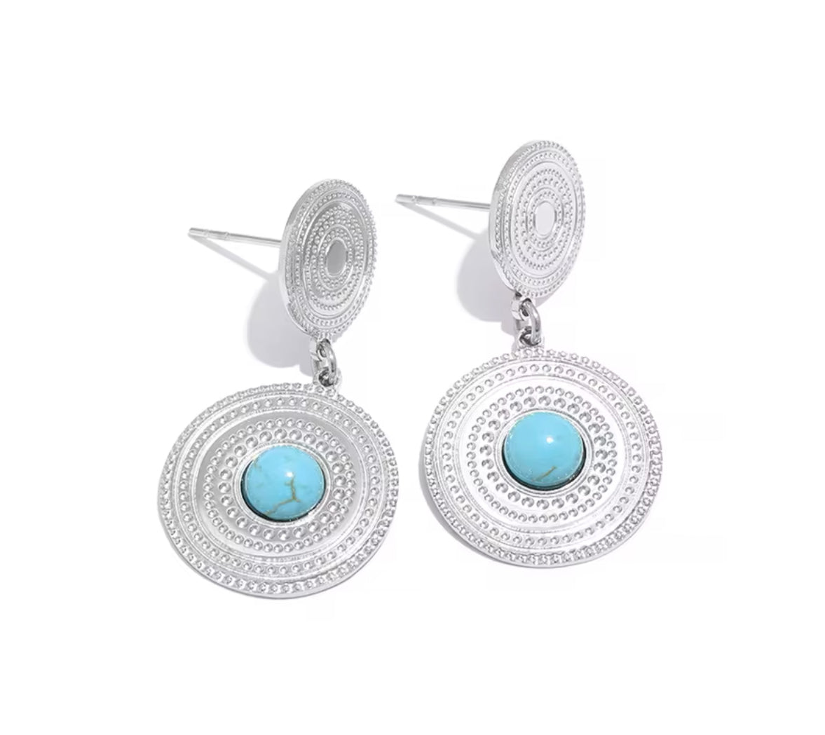 AISANG Round Drop Stylish Earrings Stainless Steel Turquoise Charms Jewelry for Women