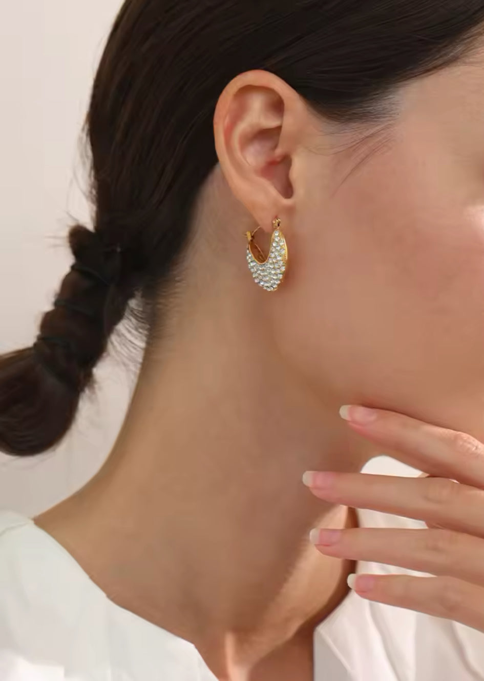 AISANG Cubic Zirconia Hoop Earrings High Quality Stainless Steel Gold PVD Plating