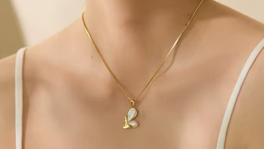 AISANG Butterfly Pendant Natural Shell Stainless Steel Necklace Women Jewelry